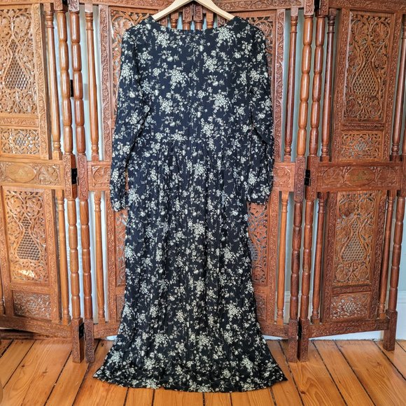 Vintage 90's Midi Length Long Sleeve Empire Waist Garden Floral Dress - Picture 1 of 10